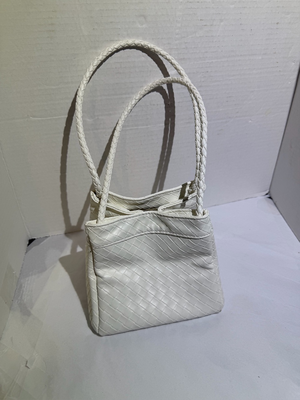 Woven Mini Shoulder Bag in Cream with Braided Strap